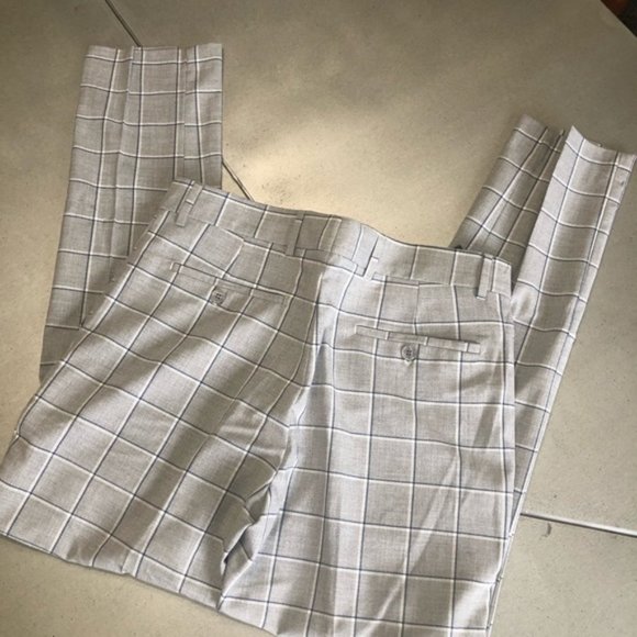 boohooMAN grey windowpane smart formal trouser 32 - Picture 2 of 8